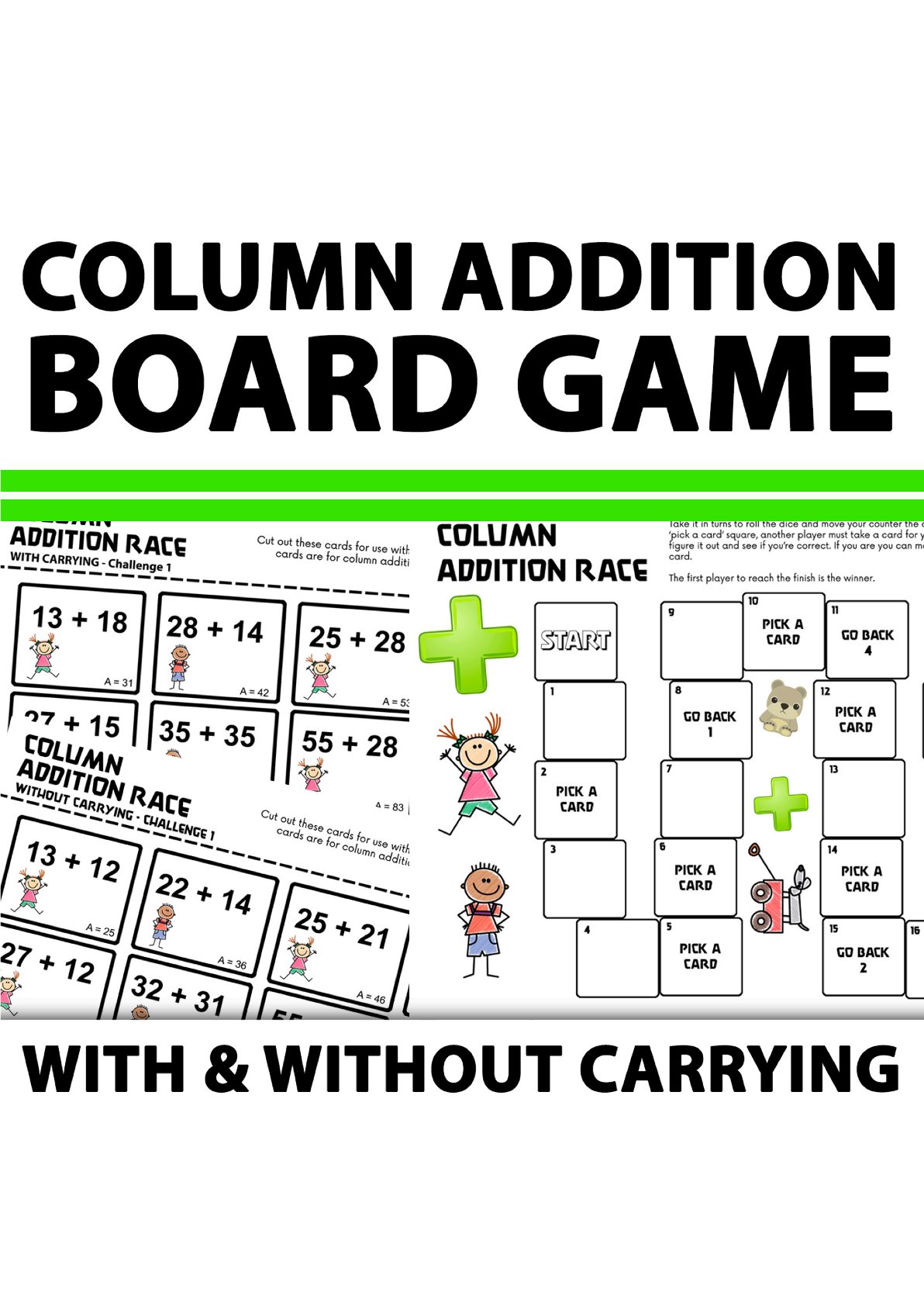 Column Addition With and Without Carrying Board Game