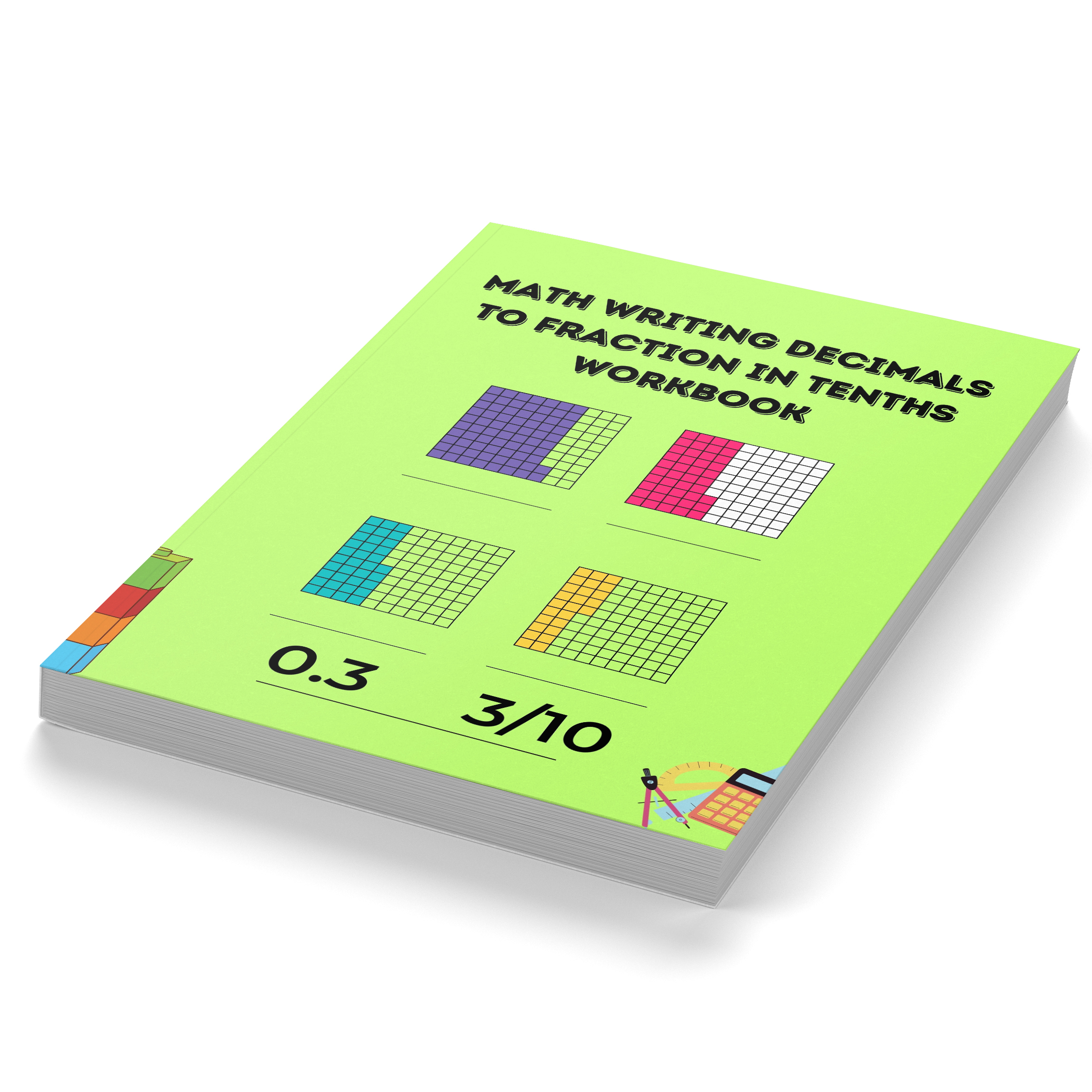 Math Writing Decimals to Fraction in tenths Workbook