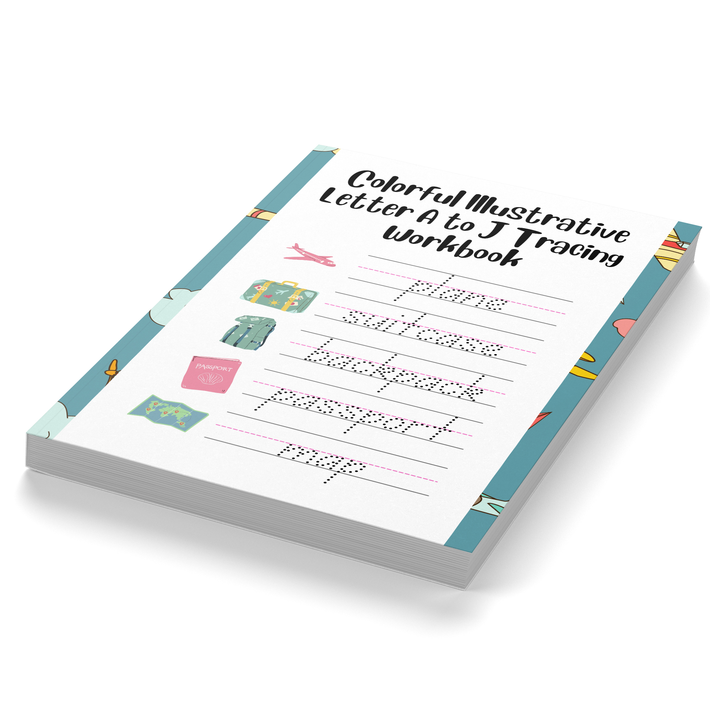 Colorful Illustrative Letter A to J Tracing Workbook