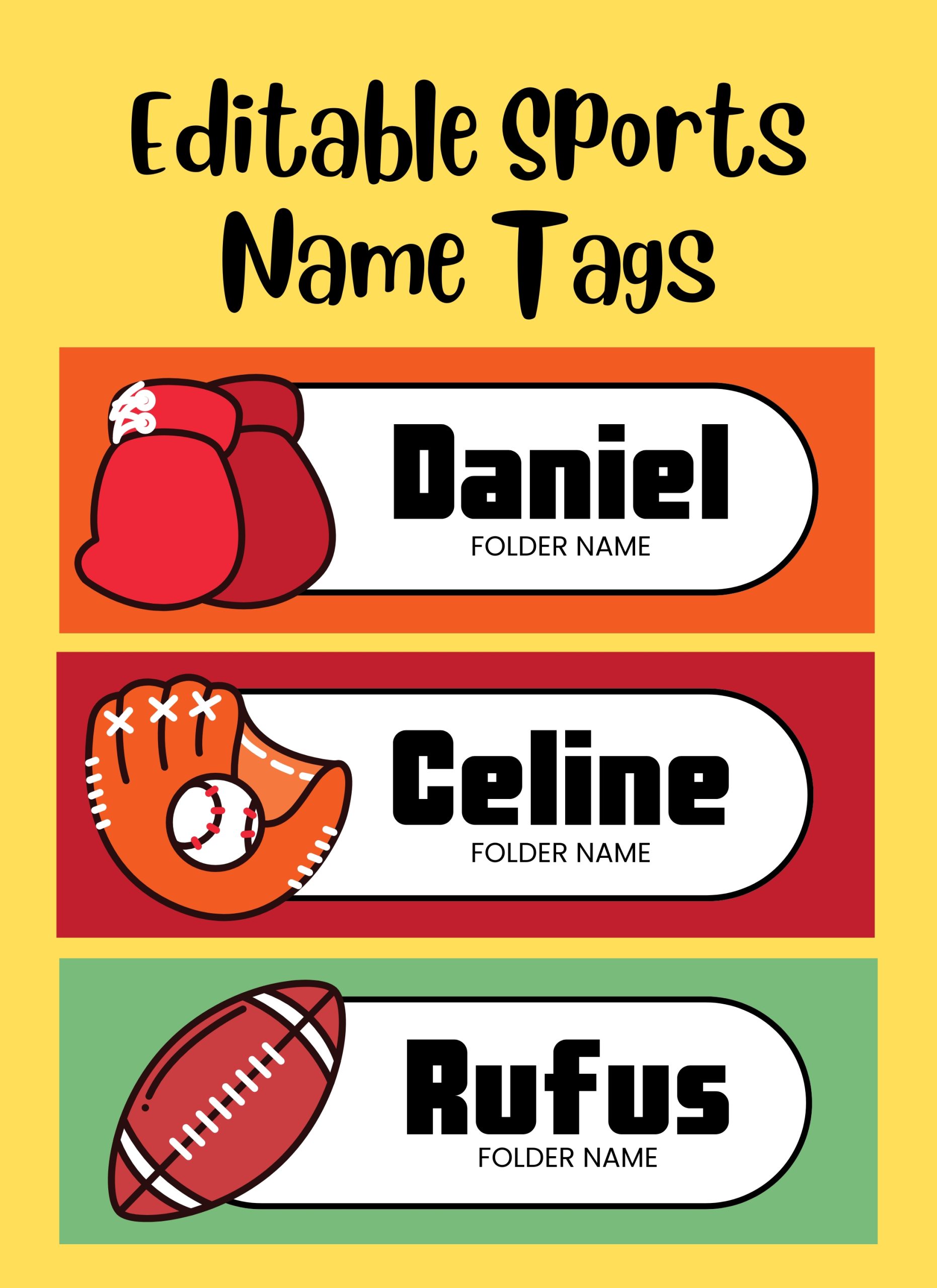 Editable Sports Name Tags
