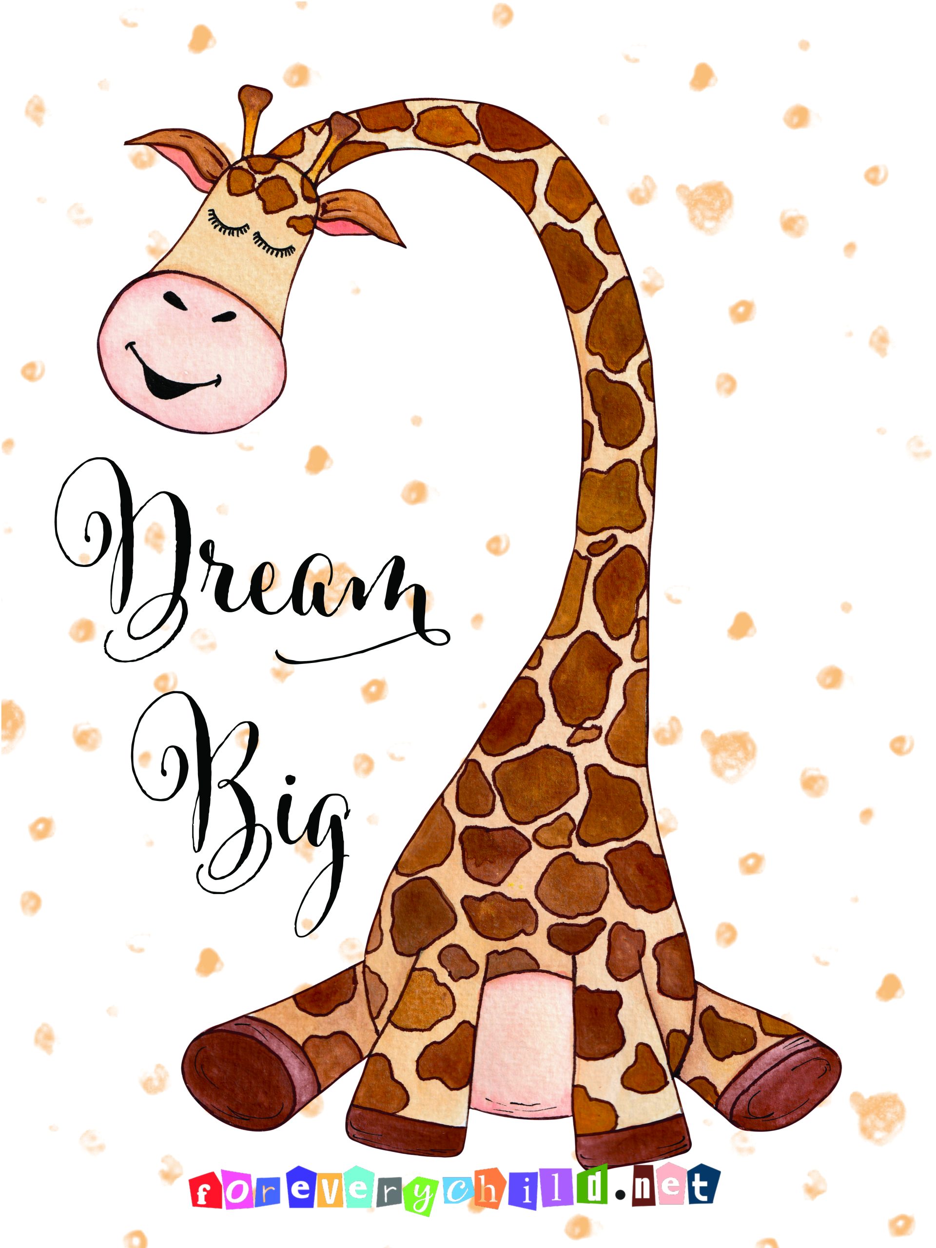 Giraffe with closed eyes dream big Poster 18×24