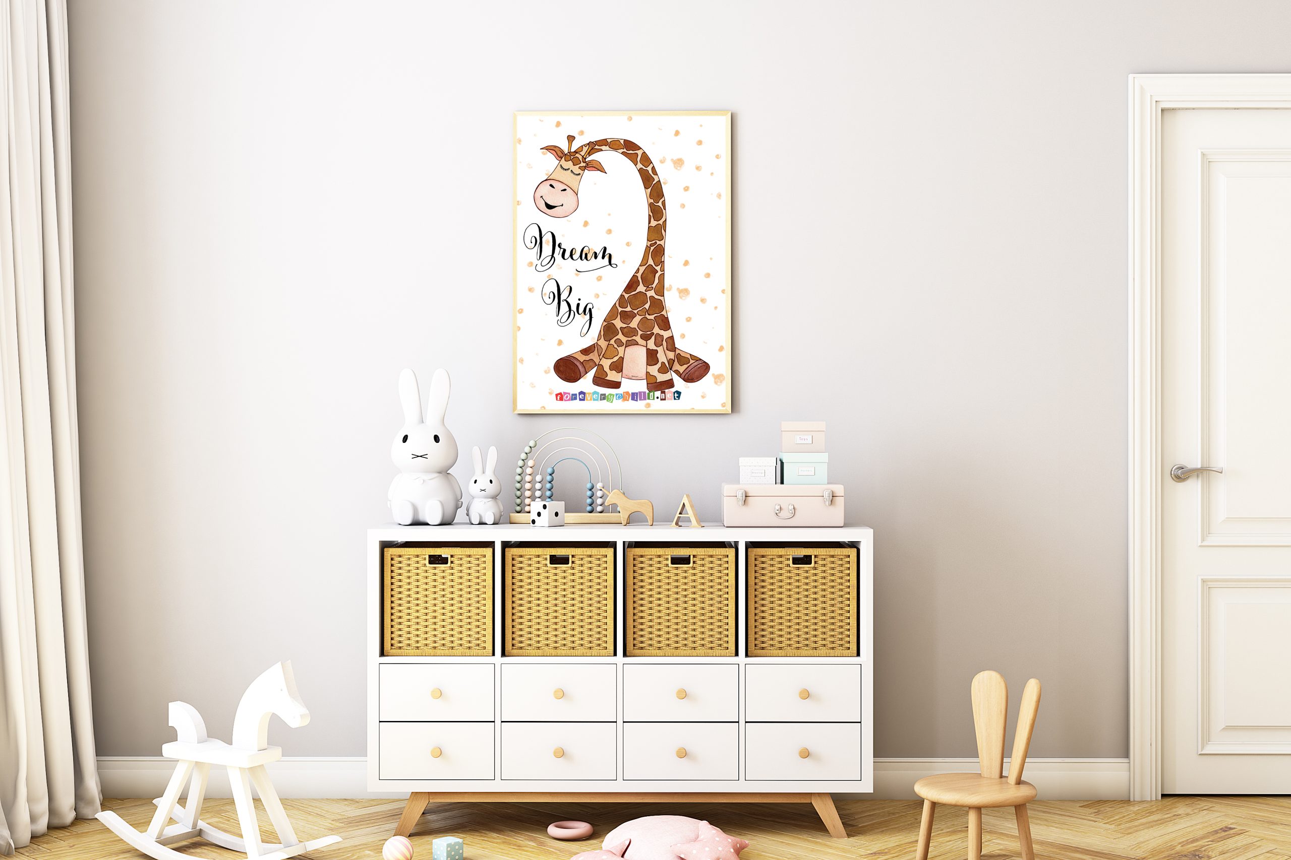Giraffe with closed eyes dream big Poster 18×24