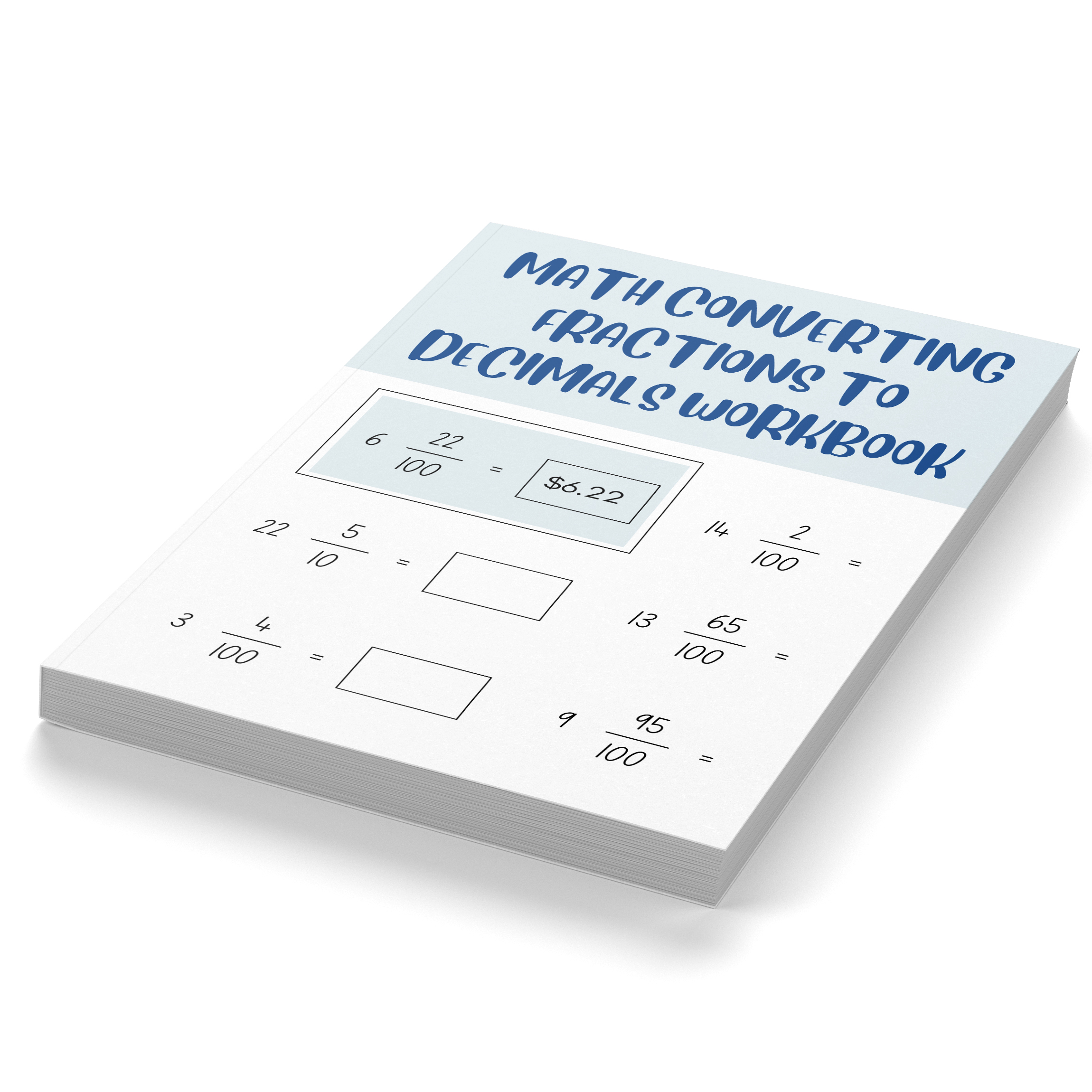 Math Converting Fractions to Decimals Workbook