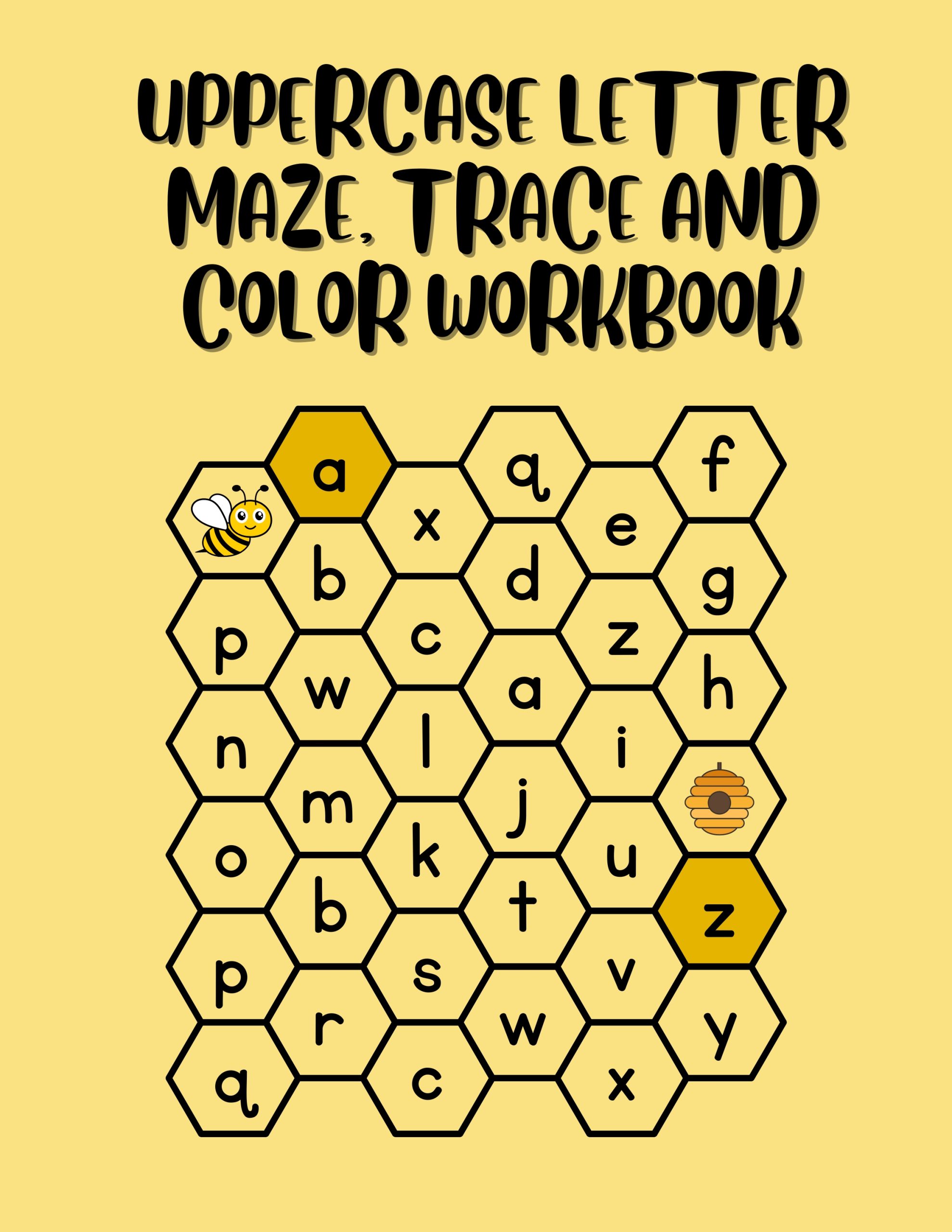 Uppercase Letter Maze, Trace and Color Workbook