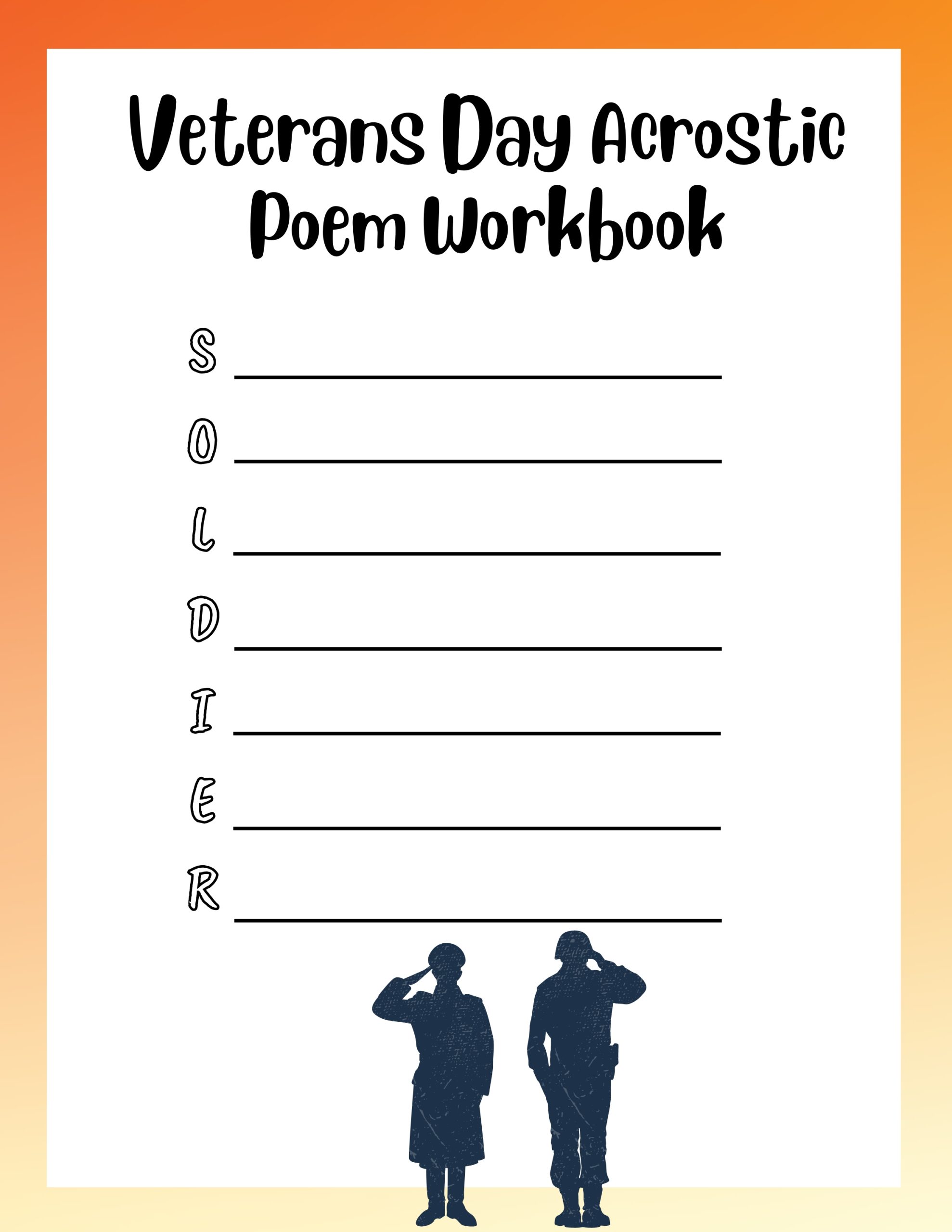 Veterans Day Acrostic Poem Workbook G5