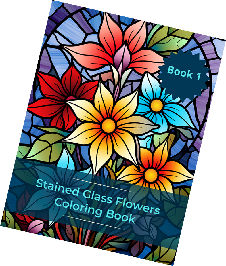 Stained Glass Flowers Coloring Book